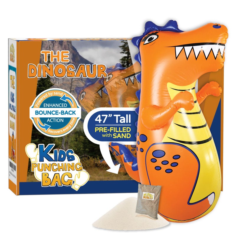 INFLATABLE DUDES Dinosaur Toy 47 Inches - Kids Punching Bag | Already Filled with Sand| T-Rex | Bop Bag | Inflatable Bopper | Punching Bag for Kids | Dinosaur Party Decorations | Boxing - (Rex) - Image 1